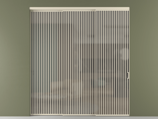 Алюминевая перегородка vn3_06_ Алюминий бежево-серый Серый сатин матовое. Цвет Алюминий бежево-серый. Материал Алюминий в эмали. Коллекция Перегородка Формато внутри проёма 3 створки с синхронным механизмом. Картинка.