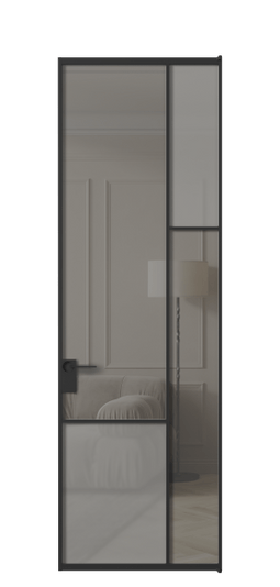 Межкомнатная дверь АЛПЛ041.12 ЧРН Серый сатин матовое + Серый прозрачное. Цвет Алюминий Черный. Материал Алюминий. Коллекция Mosaic. Фото. Дверь межкомнатная АЛПЛ041.12 ЧРН Серый сатин матовое + Серый прозрачное. Цвет Алюминий Черный. Материал Алюминий. Коллекция Mosaic. Картинка.