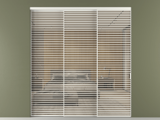 Алюминевая перегородка vn3_07_ Алюминий светло-серый Stopsol Bronze прозрачное. Цвет Алюминий светло-серый. Материал Алюминий в эмали. Коллекция Перегородка Формато внутри проёма 3 створки с синхронным механизмом. Картинка.